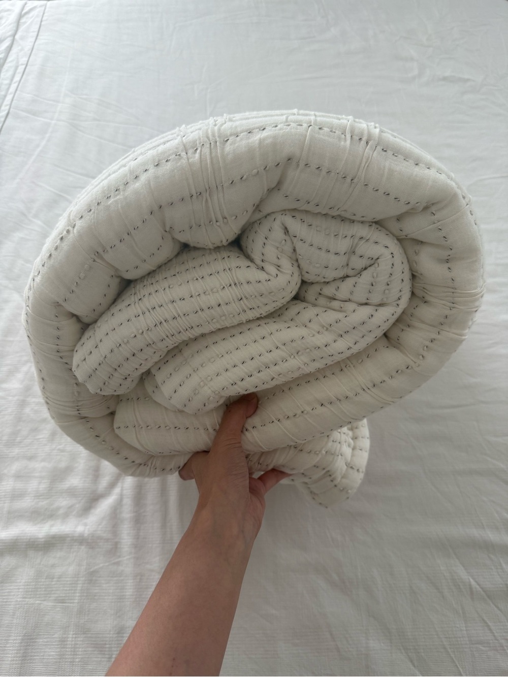 New Quince Organic Cotton Channel Stitch Coverlet Set King/CalKing Undyed $174 - Picture 8 of 9